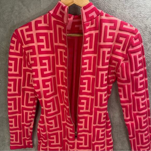 Bodycon Mini Dress Women Large Hot Pink Jacquard Knit Fitted Going Out‎ Party - Picture 12 of 14